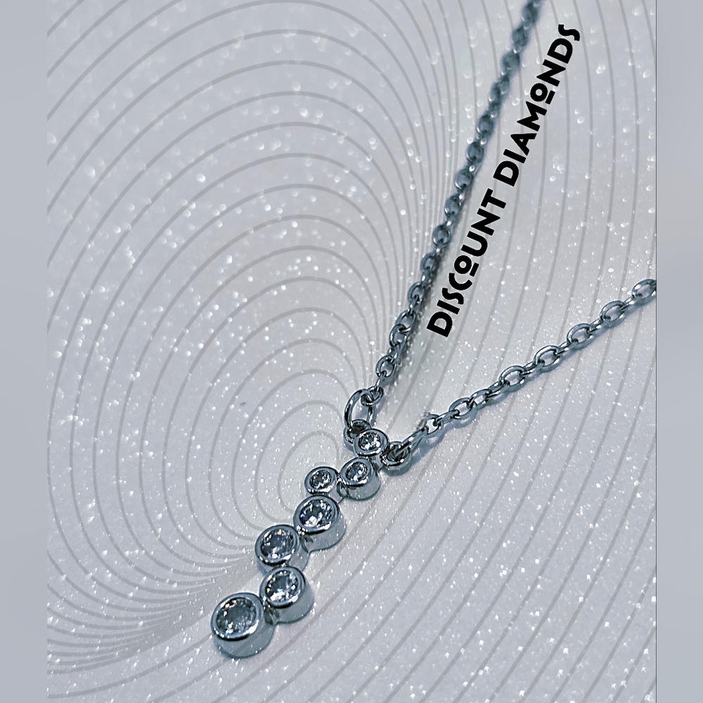 Clear White Round Diamond Pendant Necklace 10K White Gold on 925 Silver